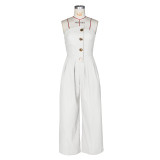 Strapless Sleeveless Metal Button Wide-leg Jumpsuit