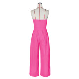 Strapless Sleeveless Metal Button Wide-leg Jumpsuit