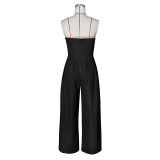 Strapless Sleeveless Metal Button Wide-leg Jumpsuit