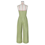Strapless Sleeveless Metal Button Wide-leg Jumpsuit