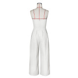 Strapless Sleeveless Metal Button Wide-leg Jumpsuit