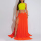 Lace-out Backless High Slit Dress for Women Pure Color