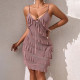 Spliced ​​ruffled Suspender Short Dress