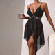 Lace Multi-color Suspender Nightgown Pearl Embellishment Perspective Mesh Pajamas