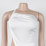 Solid Color Long Skirt One-shoulder Pleated Dress