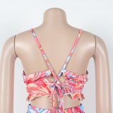 Printed Suit Turtleneck Halter Neck Vest High Waist Trousers Two-piece Set