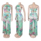 Printed Suit Turtleneck Halter Neck Vest High Waist Trousers Two-piece Set