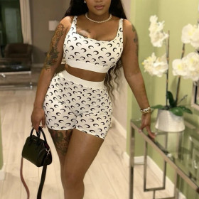 Slim Vest Shorts Suit Fashionable Crescent Print Two-piece Set