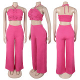 Set Drawstring Top with High Waist Side Zipper Loose Trousers Two-piece Set