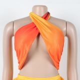 Gradient Print Set Umbilical Wrinkle Two-piece Set