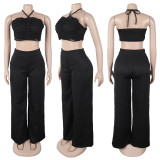 Set Drawstring Top with High Waist Side Zipper Loose Trousers Two-piece Set