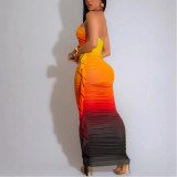 Gradient Print Set Umbilical Wrinkle Two-piece Set