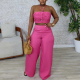 Set Drawstring Top with High Waist Side Zipper Loose Trousers Two-piece Set