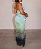 Gradient Print Set Umbilical Wrinkle Two-piece Set