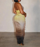 Gradient Print Set Umbilical Wrinkle Two-piece Set