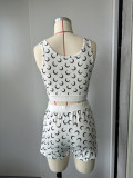 Slim Vest Shorts Suit Fashionable Crescent Print Two-piece Set