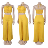 Set Drawstring Top with High Waist Side Zipper Loose Trousers Two-piece Set