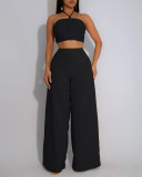 Set Drawstring Top with High Waist Side Zipper Loose Trousers Two-piece Set