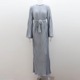 Casual Solid Color Round Neck Flared Sleeve Pleated Dress