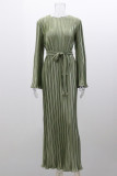 Casual Solid Color Round Neck Flared Sleeve Pleated Dress