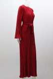 Casual Solid Color Round Neck Flared Sleeve Pleated Dress
