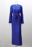 Casual Solid Color Round Neck Flared Sleeve Pleated Dress