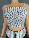 Striped Three-dimensional Floral Strap Sling Vest Straight Trousers Two-piece Suit