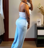 Striped Three-dimensional Floral Strap Sling Vest Straight Trousers Two-piece Suit
