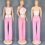 Striped Three-dimensional Floral Strap Sling Vest Straight Trousers Two-piece Suit