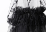 Perspective Mesh Skirt Summer New Suit Collar Irregular Multi-layer Splicing Dress