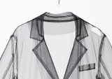 Perspective Mesh Skirt Summer New Suit Collar Irregular Multi-layer Splicing Dress