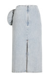 Three-dimensional Pinched Rose Water Washing Denim Pencil Skirt