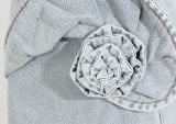 Three-dimensional Pinched Rose Water Washing Denim Pencil Skirt