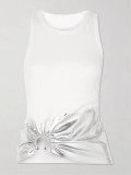 Metal Ring Buckle Hem Natural Pleat Silver Painted Thread Elastic Tank Vest