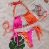 Crystal Diamond Bikini Patchwork Strap Women's Split Swimsuit