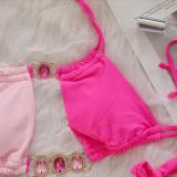 Crystal Diamond Bikini Patchwork Strap Women's Split Swimsuit