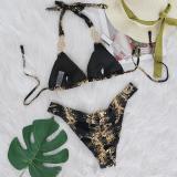 Snake Pattern Gold-plated Bikini Crystal Diamond Metal Split Swimsuit