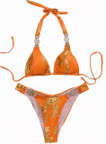 Snake Pattern Gold-plated Bikini Crystal Diamond Metal Split Swimsuit