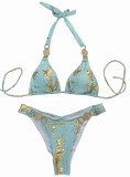 Snake Pattern Gold-plated Bikini Crystal Diamond Metal Split Swimsuit