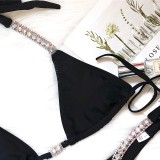 Solid Color Sexy Straps for Women Swimsuit Luxury Rhinestone Swimsuit Thong Bikini