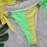 Crystal Diamond Bikini Patchwork Strap Women's Split Swimsuit