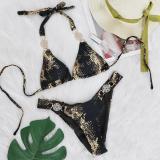 Snake Pattern Gold-plated Bikini Crystal Diamond Metal Split Swimsuit