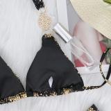 Snake Pattern Gold-plated Bikini Crystal Diamond Metal Split Swimsuit