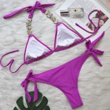 Bikini Plain Women Split Strap Luxury Diamond Swimsuit Metal Chain Accessories Swimsuit