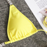 Solid Color Sexy Straps for Women Swimsuit Luxury Rhinestone Swimsuit Thong Bikini