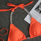 Solid Color Sexy Straps for Women Swimsuit Luxury Rhinestone Swimsuit Thong Bikini