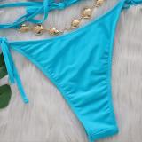 Crystal Diamond Bikini Hammer Cross-Band Strap Split Swimsuit