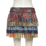 Cake Skirt High Waist Retro Printed Skirt