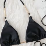 Swimsuit Metal Accessories Bikini Solid Color High Waist Band Hollow Swimsuit