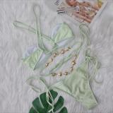 Crystal Diamond Bikini Hammer Cross-Band Strap Split Swimsuit